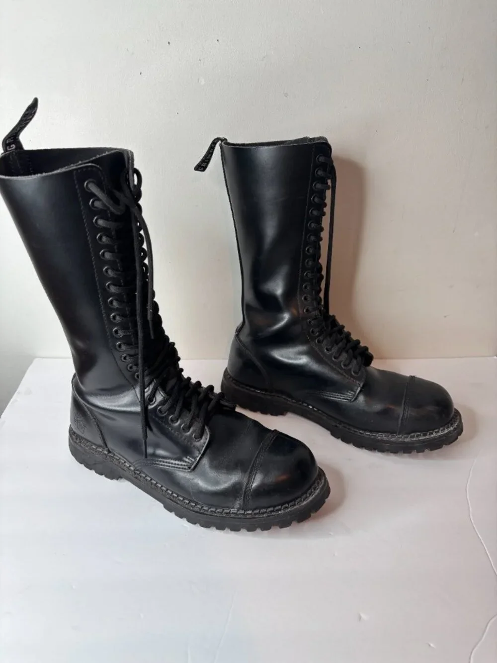 VTG Grinders King Black Leather 20 Eye Steel Toe Boots UK 11 US 12 Combat Punk